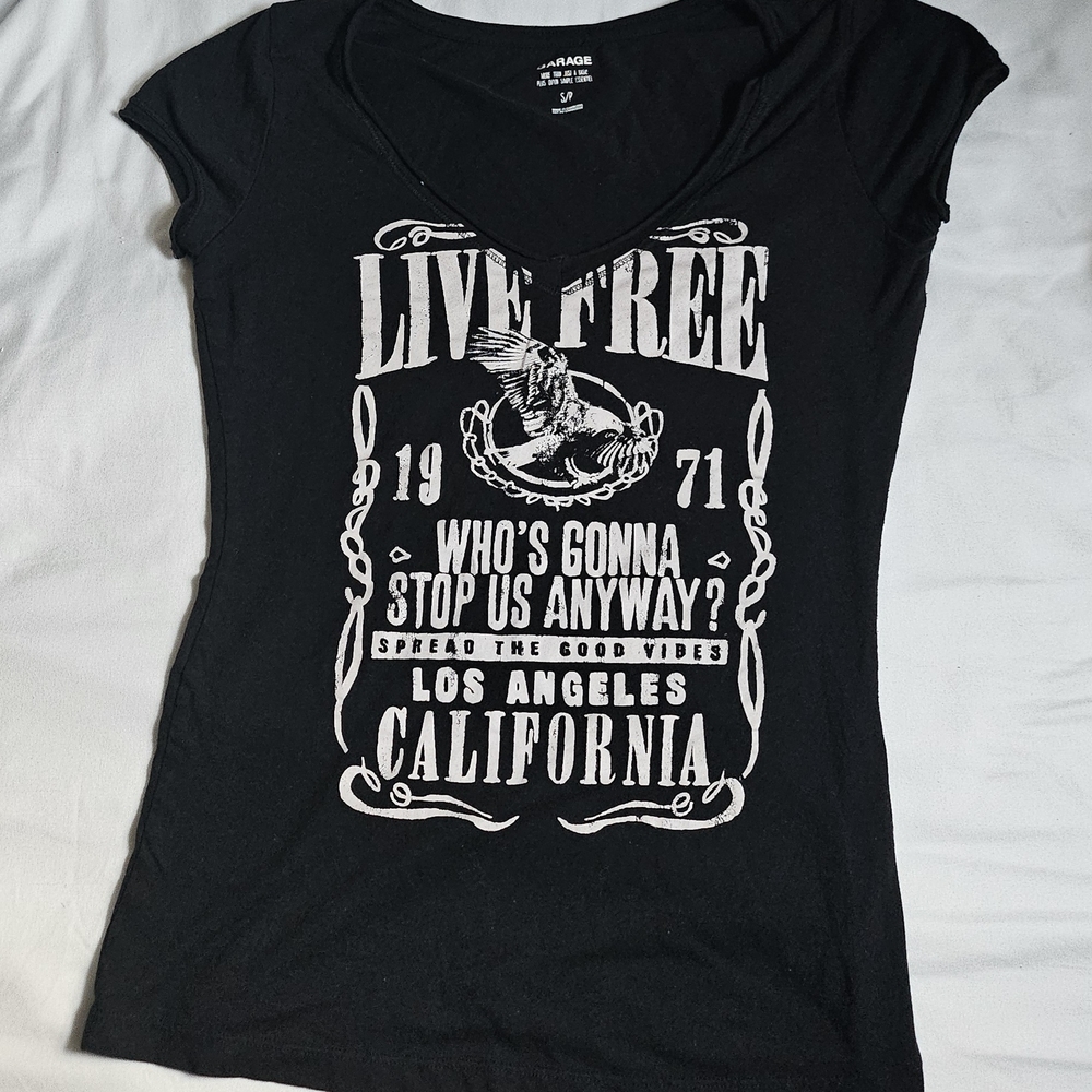 Garage Black Graphic Tee with White Print